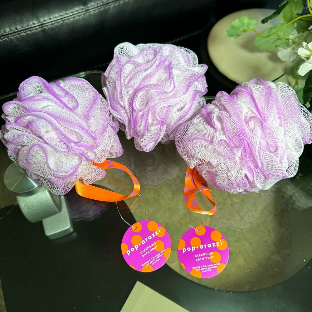3 x Pop-arazzi Cleansing Bath/Shower Pouf Loofah, NEW,